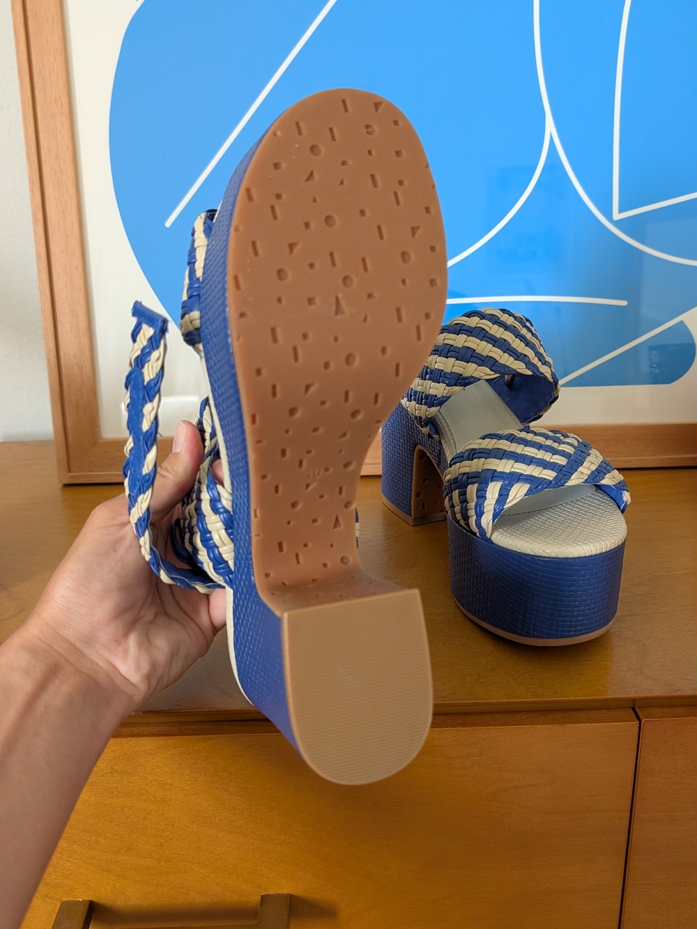 Charlotte Stone Blue and Cream Braided Platform Sandals - Picture 4 of 4